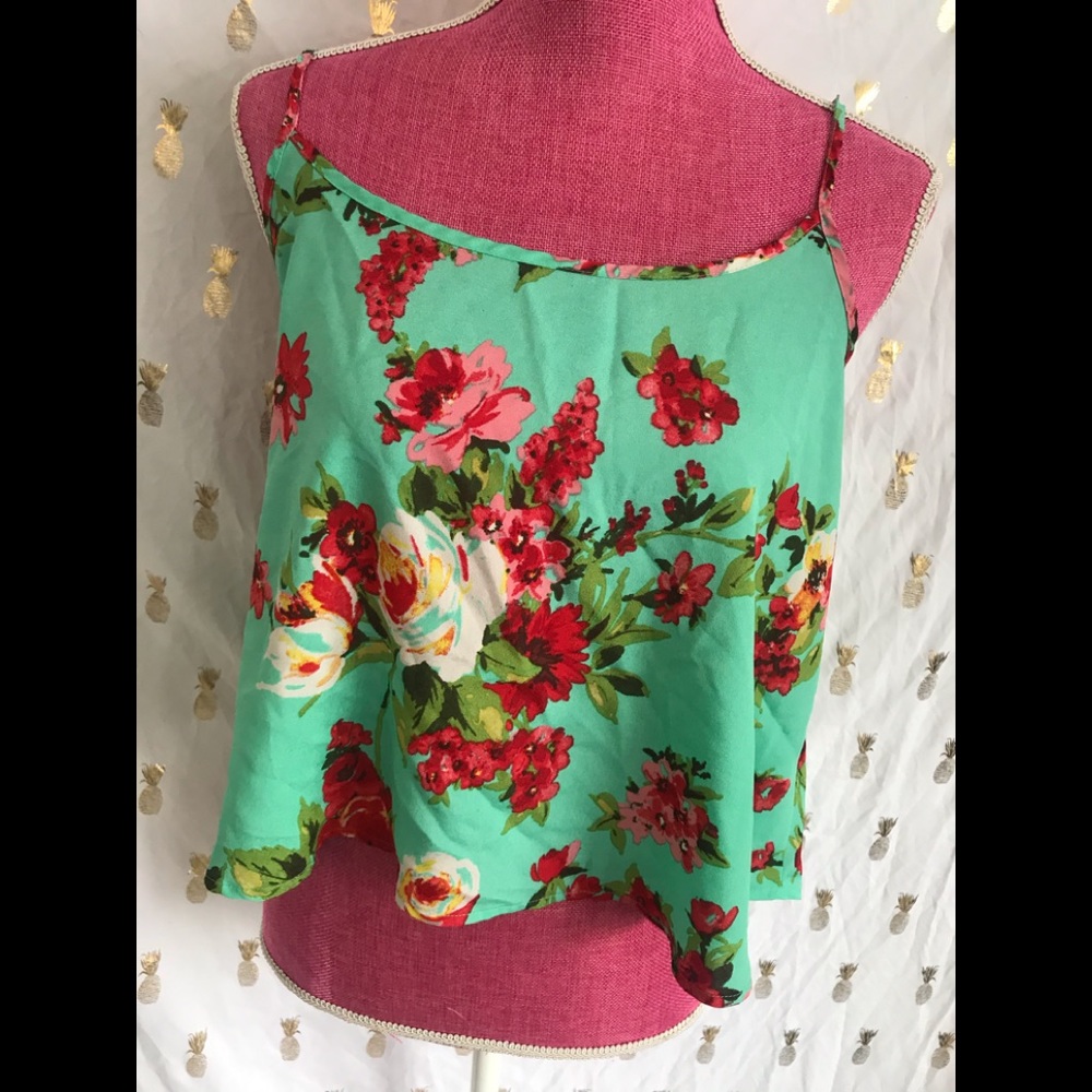 Blueish Green flowered top